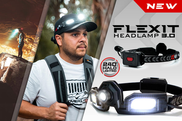 FLEXIT Headlamp 3.0 Banner featuring 2 lifestyle images and 2 studio pics of the product