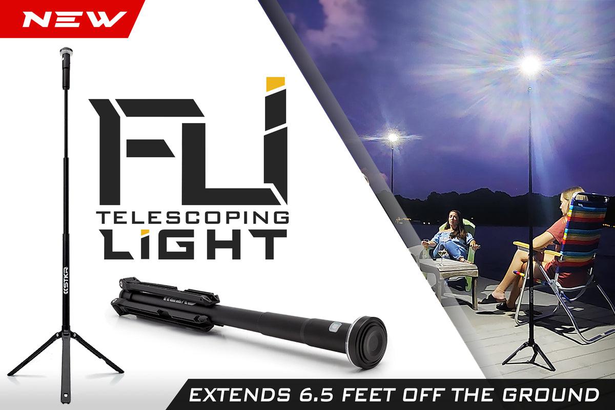 FLi Telescoping Light banner featuring lifestyle and studio product pics.
