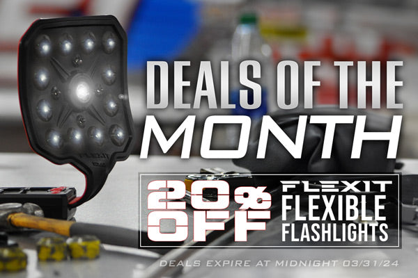 March deals of the month banner. 20% off FLEXIT Flexible Flashlights