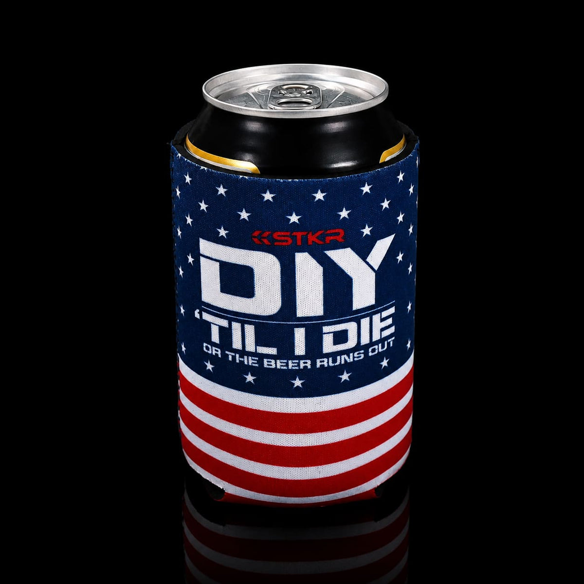 DIY Till I Die STKR drink koozie front on black