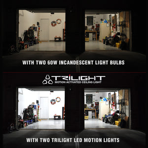 upgrading garage light bulb to a bright LED motion light is easy | TRiLIGHT by STKR Concepts - striker