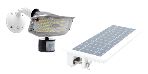 Home security lighting menu item featuring the Outdoor motion light and the solar gutter light