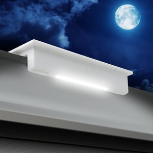 STKR EZ Home Security FloodLight Mounted On Gutter on a moon lit night
